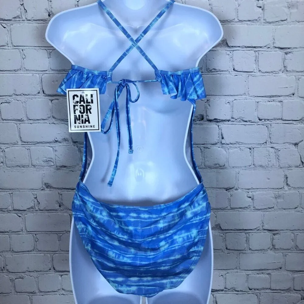 NWT California Sunshine One Piece Swimsuit Blue Tie Dye Size S - Picture 3 of 7